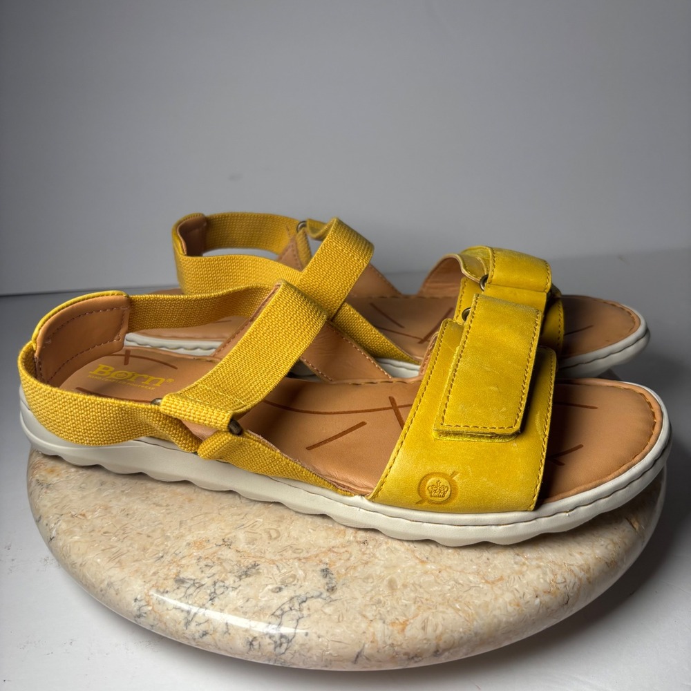 Born Strappy Slingback Sandals 11M Yellow Leather Hook Loop BR0022207